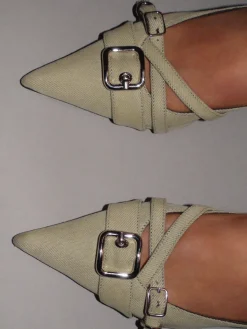 Justine Clenquet Escarpins Joan denim pistache