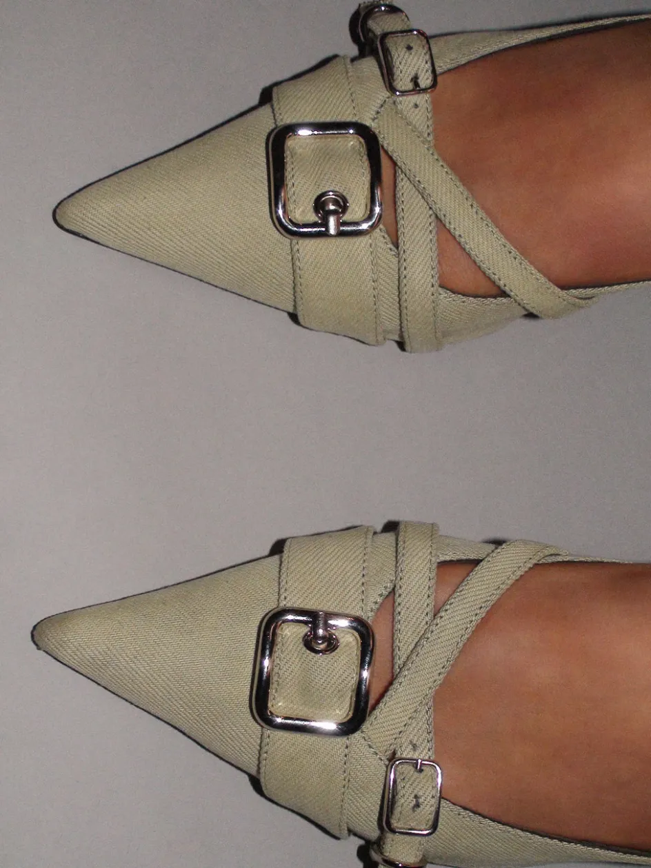 Justine Clenquet Escarpins Joan denim pistache